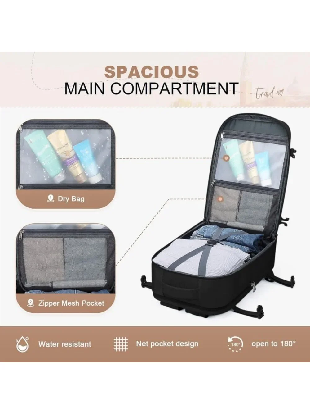 Lightweight Waterproof Travel Backpack with 17